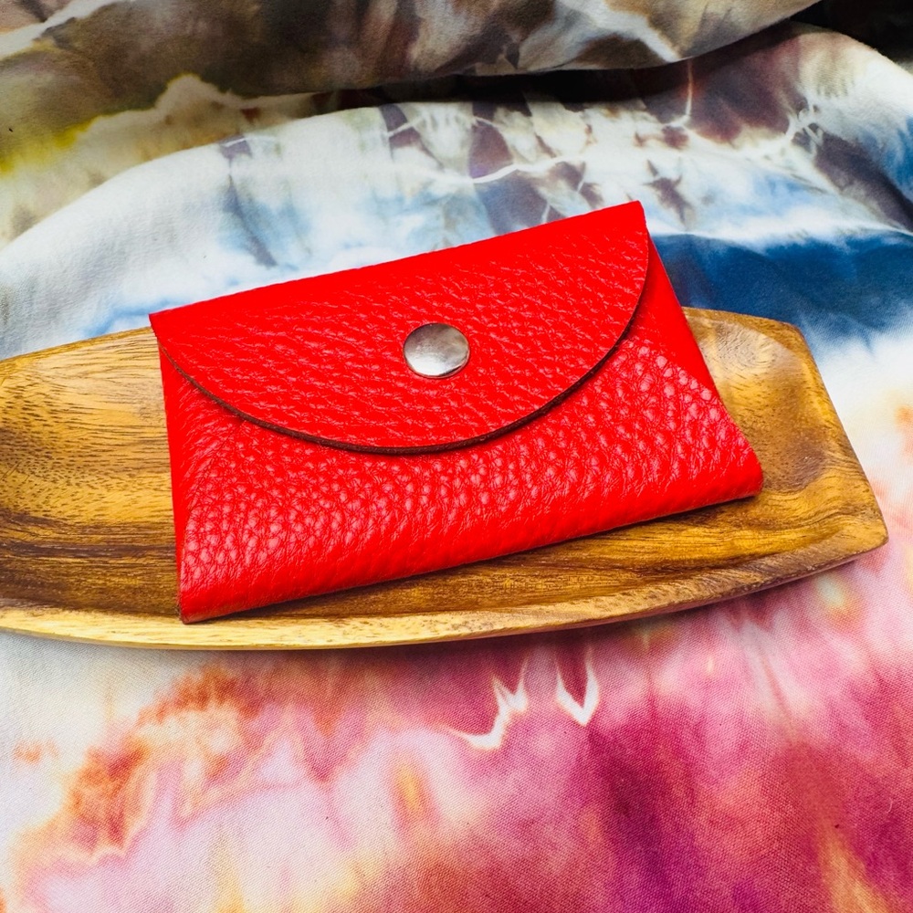 Limited availability Leather Card Holder and coin pouch red pebble